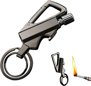 Multifunctional Match Kerosene Lighter - with Keychain Bottle Opener, Reusable Windproof and Waterproof Matches, Suitable for Outdoor Camping (Kerosene Not Included)(Black)