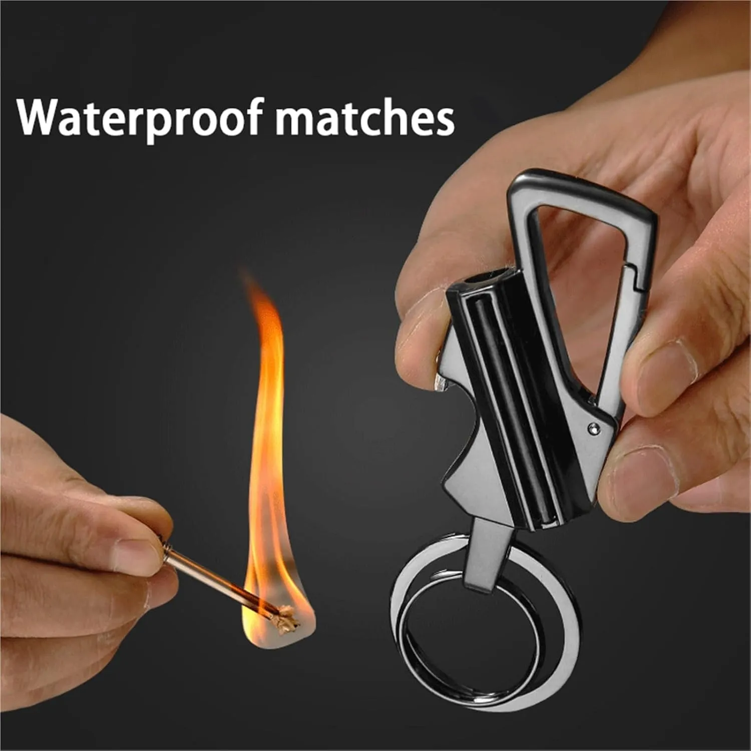 Multifunctional Match Kerosene Lighter - with Keychain Bottle Opener, Reusable Windproof and Waterproof Matches, Suitable for Outdoor Camping (Kerosene Not Included)(Black)