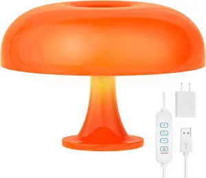 Mushroom Table Lamp, Dimmable Table Lamp for Bedroom, Orange Acrylic 12W Adjustable Light Color Temperature Lighting Home Decor Night Light for Bedside