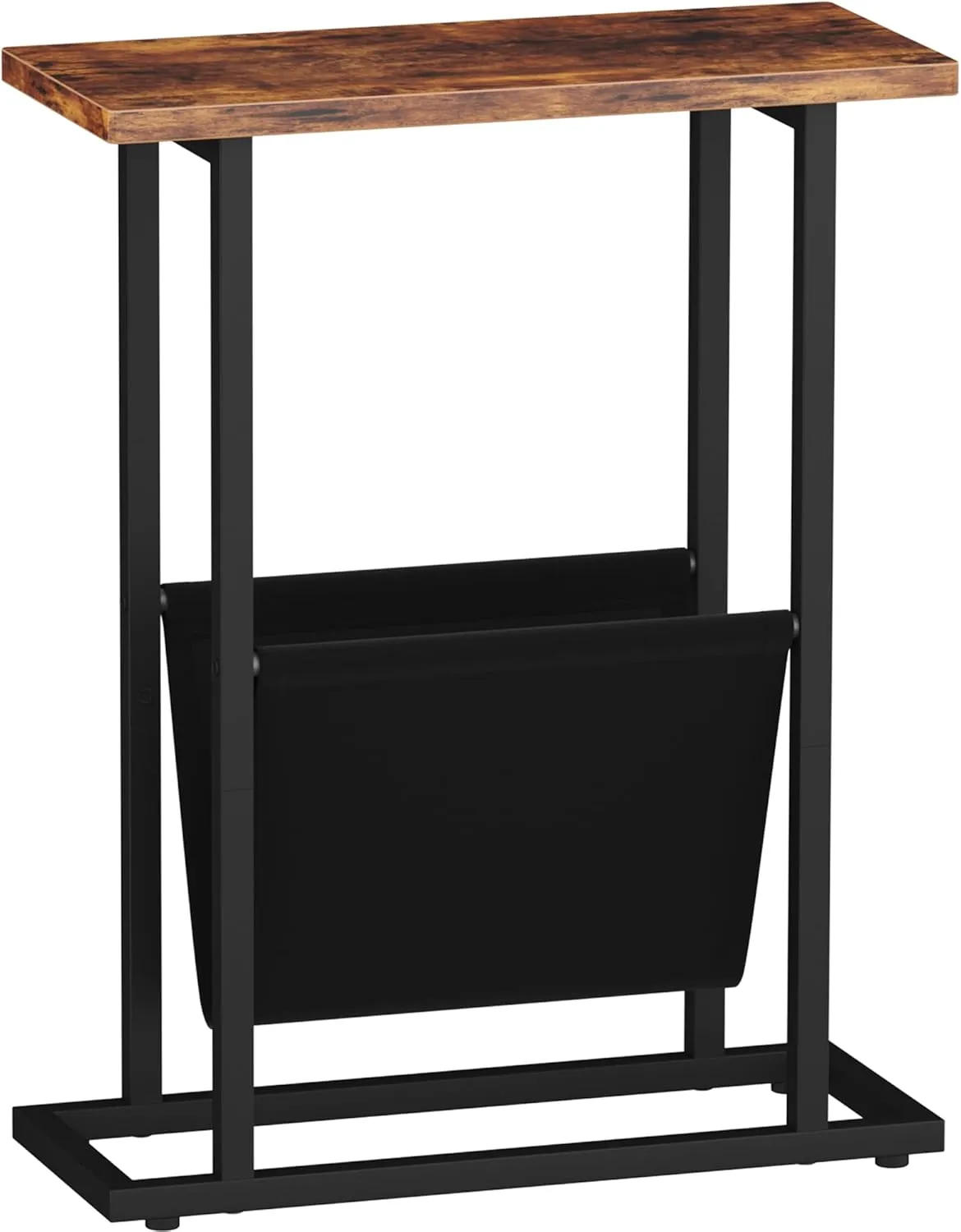 Narrow Side Table for Small Spaces, Small End Table with Magazine Holder, Skinny Slim Little Thin Table for Living Room, Bedroom, Sofa, Rustic Brown