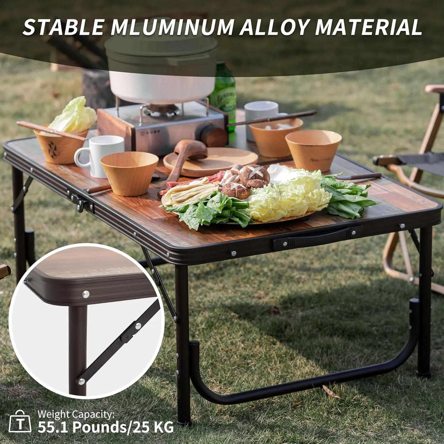 Naturehike Small Camping Folding Table, Portable Camping Side Tables with Adjustable Legs, Folding Beach Table with Carry Bag for Outdoor Camping, Cooking, BBQ, Travel - Wood