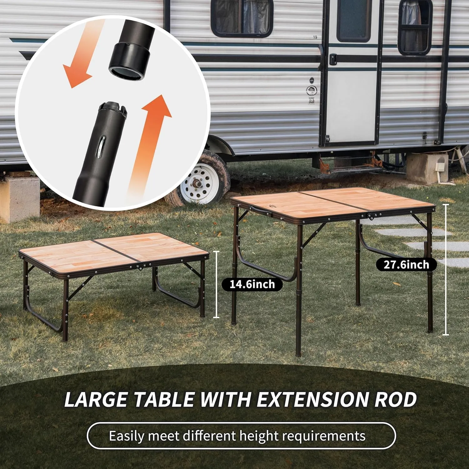 Naturehike Small Camping Folding Table, Portable Camping Side Tables with Adjustable Legs, Folding Beach Table with Carry Bag for Outdoor Camping, Cooking, BBQ, Travel - Wood