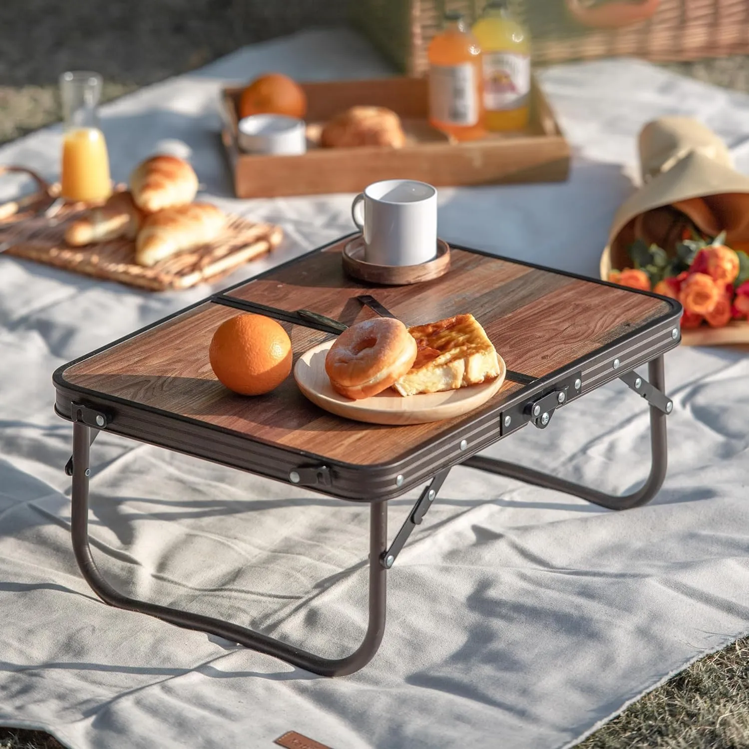 Naturehike Small Camping Folding Table, Portable Camping Side Tables with Adjustable Legs, Folding Beach Table with Carry Bag for Outdoor Camping, Cooking, BBQ, Travel - Wood
