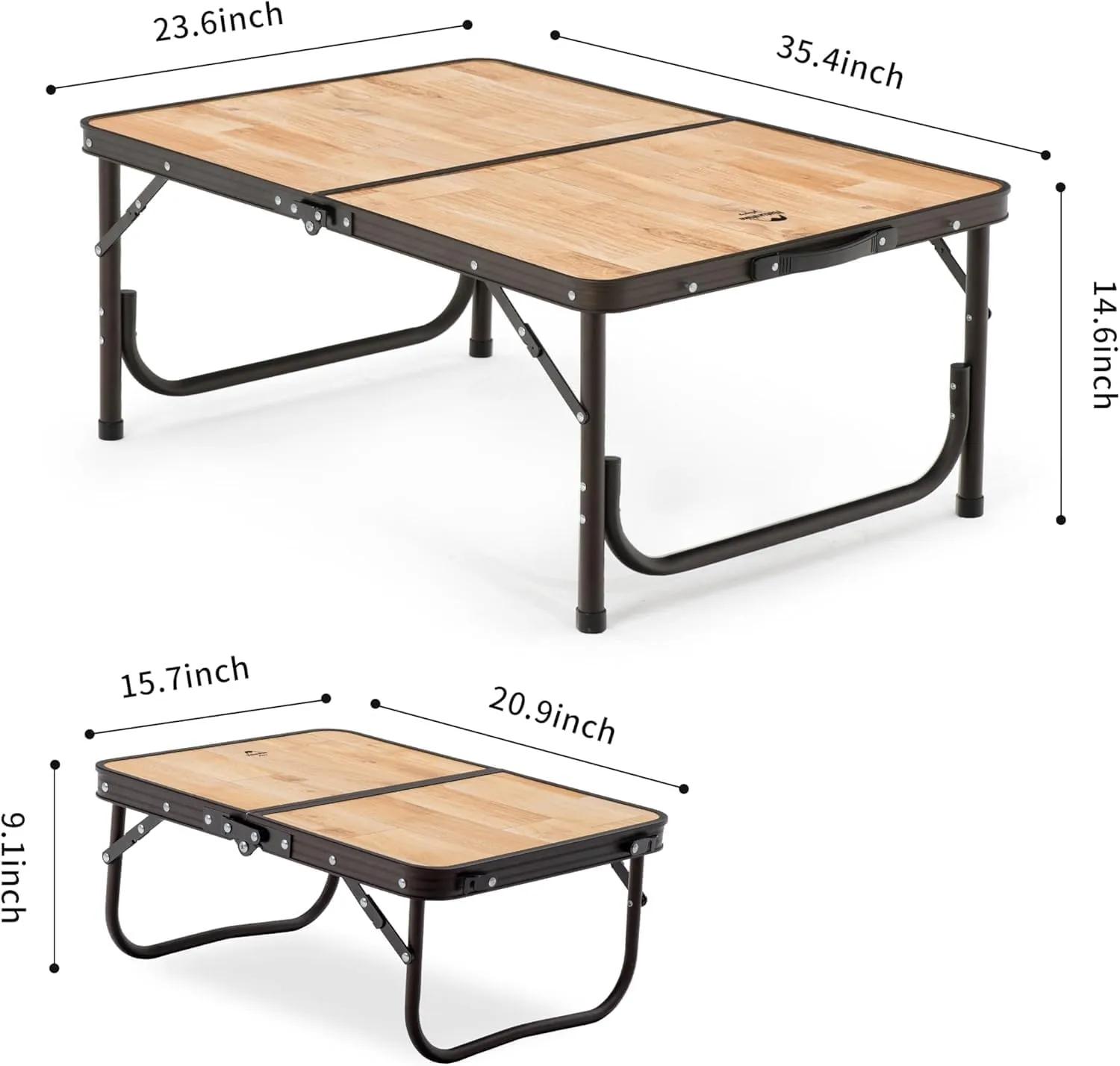Naturehike Small Camping Folding Table, Portable Camping Side Tables with Adjustable Legs, Folding Beach Table with Carry Bag for Outdoor Camping, Cooking, BBQ, Travel - Wood