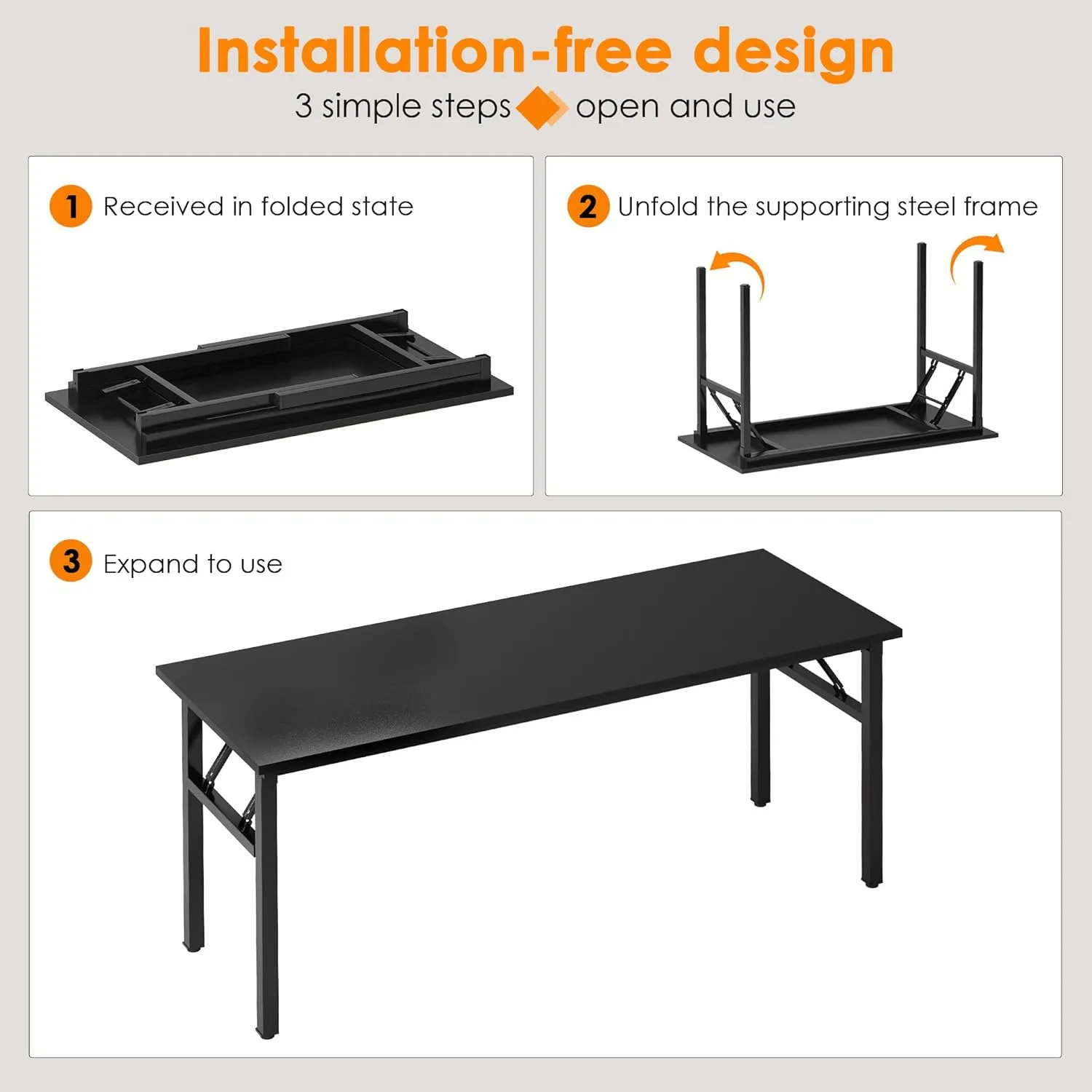 Need Computer Desk Office Desk 62 inches Folding Table with BIFMA Certification Computer Table Dining Table No Install Needed, Black