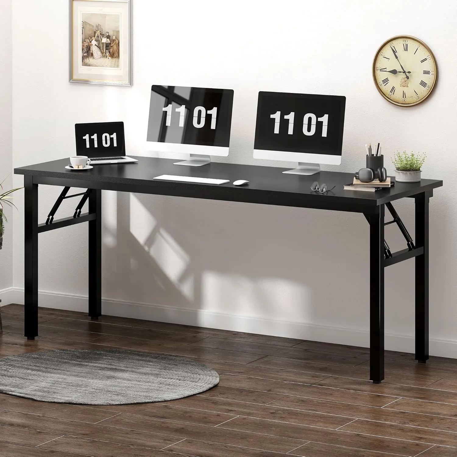 Need Computer Desk Office Desk 62 inches Folding Table with BIFMA Certification Computer Table Dining Table No Install Needed, Black