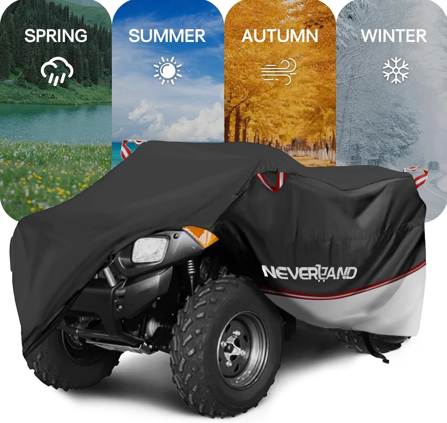 NEVERLAND Waterproof ATV Cover, Outdoor Heavy Duty Quad Cover Tear-Resistant 4 Wheeler Covers All Weather UV Protection for Polaris Sportsman Yamaha Honda Quad Bike (Silver & Black XXXL)