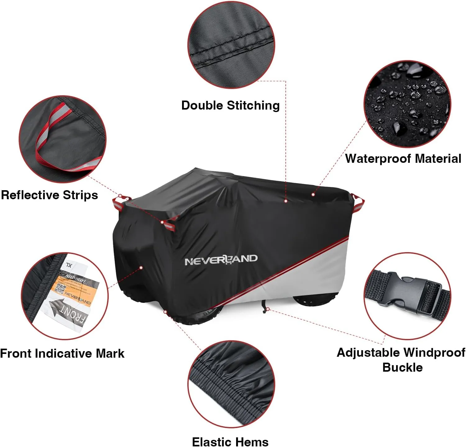 NEVERLAND Waterproof ATV Cover, Outdoor Heavy Duty Quad Cover Tear-Resistant 4 Wheeler Covers All Weather UV Protection for Polaris Sportsman Yamaha Honda Quad Bike (Silver & Black XXXL)