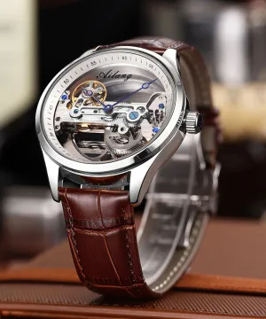 New Brown Leather Hollow Out Waterproof Watch