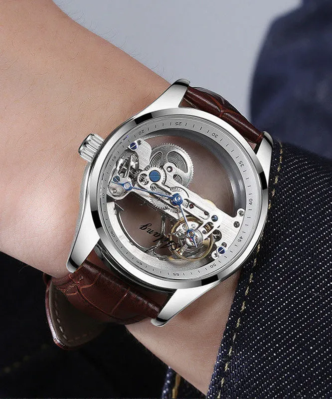 New Brown Leather Hollow Out Waterproof Watch