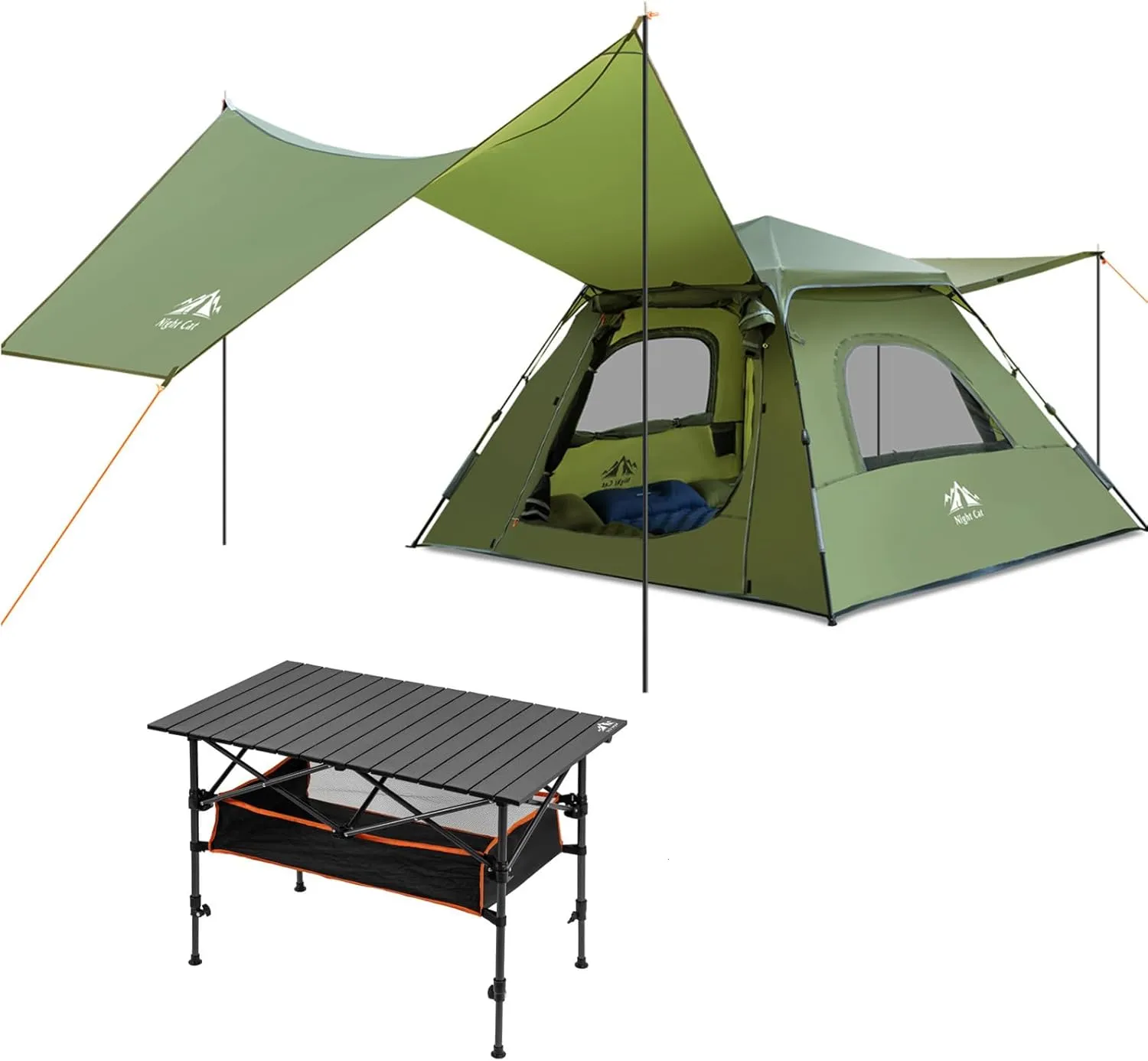 Night Cat Instant Cabin Tent with Camping Table for 3 4 Persons Tent with Canopy Automatic Instant Tent Combo Set