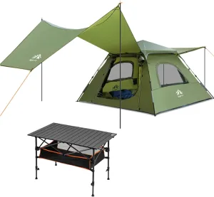 Night Cat Instant Cabin Tent with Camping Table for 3 4 Persons Tent with Canopy Automatic Instant Tent Combo Set