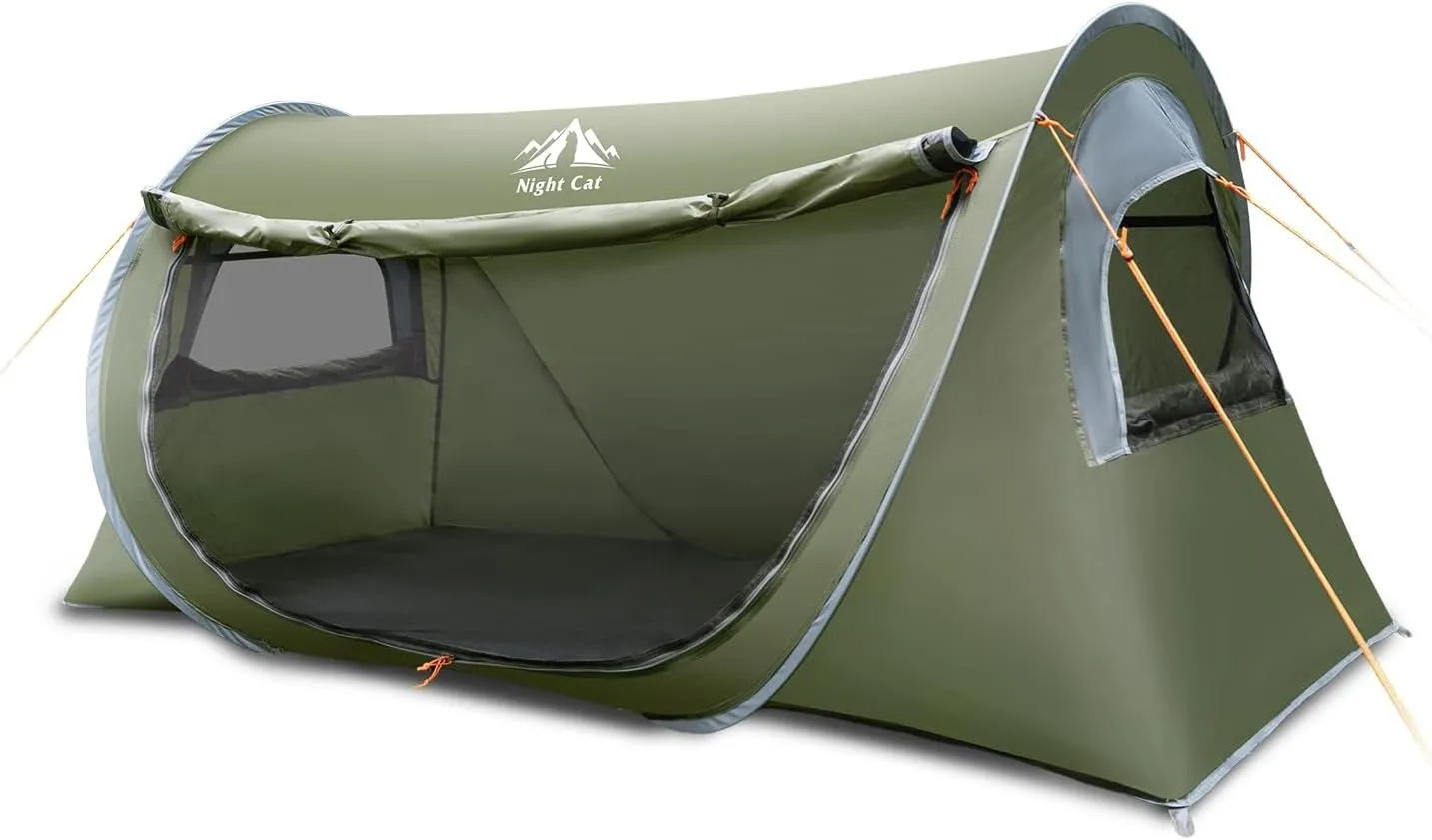 Night Cat Pop-Up Tunnel Tent: 1 Person Camping Tent Waterproof Instant Easy Setup Outdoor Tent