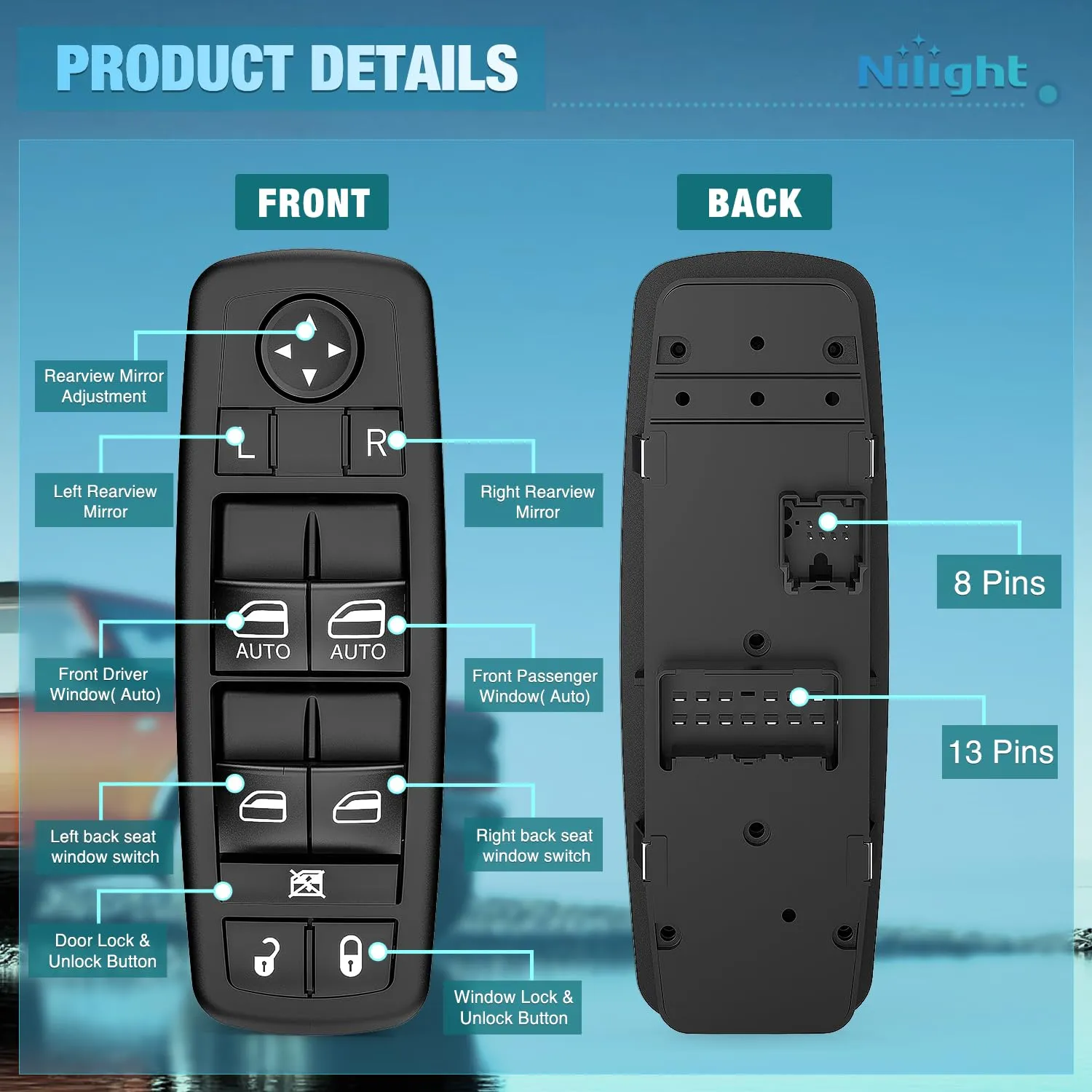 Nilight Power Master Window Switch Compatible with 2011 2012 2013 2014 2015 2016 Dodge Journey Front Left Driver Side Replacement Control Button Windows Switches