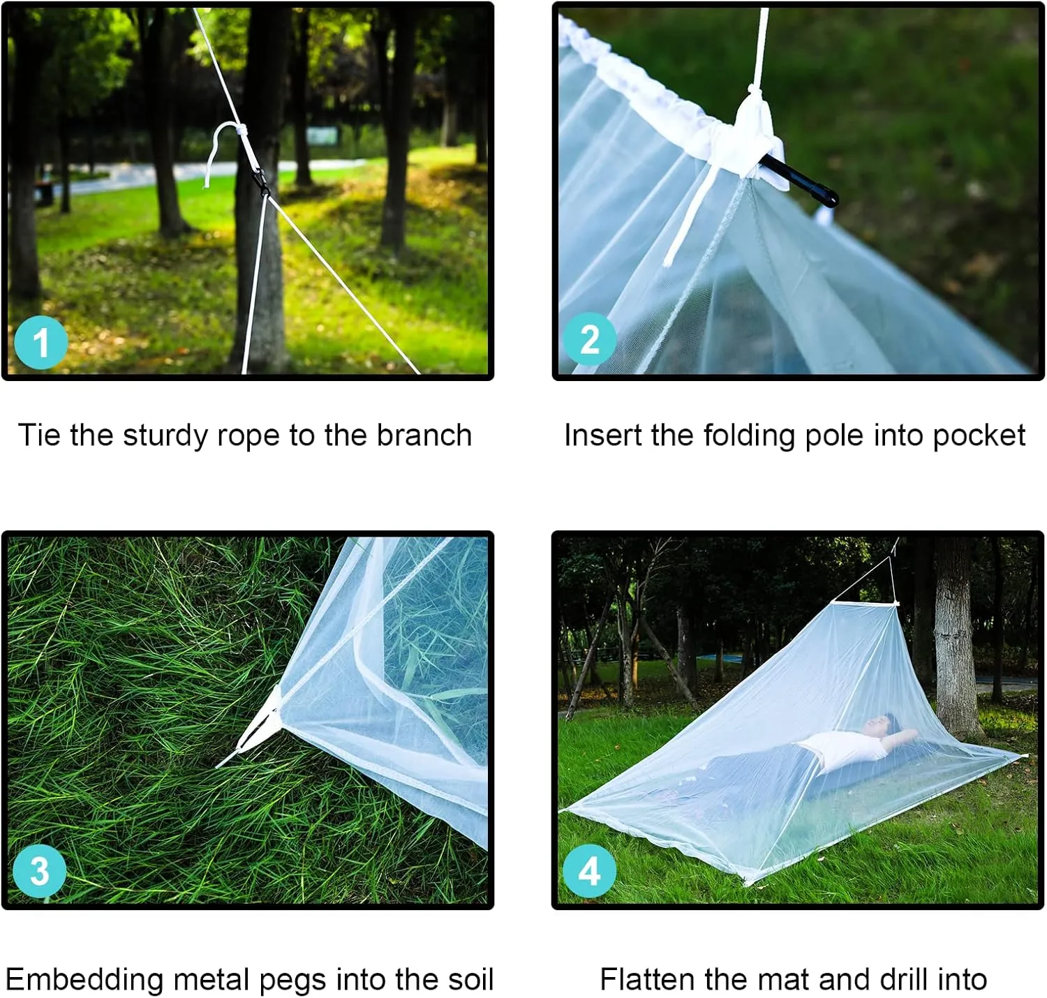 No-See-Ums Camping Mosquito Net Bed Compact and Ultra-Light for Travel，Finest Holes Mesh 2000 Noseeum Netting for Camping and Hiking, Without Sleeping Mat