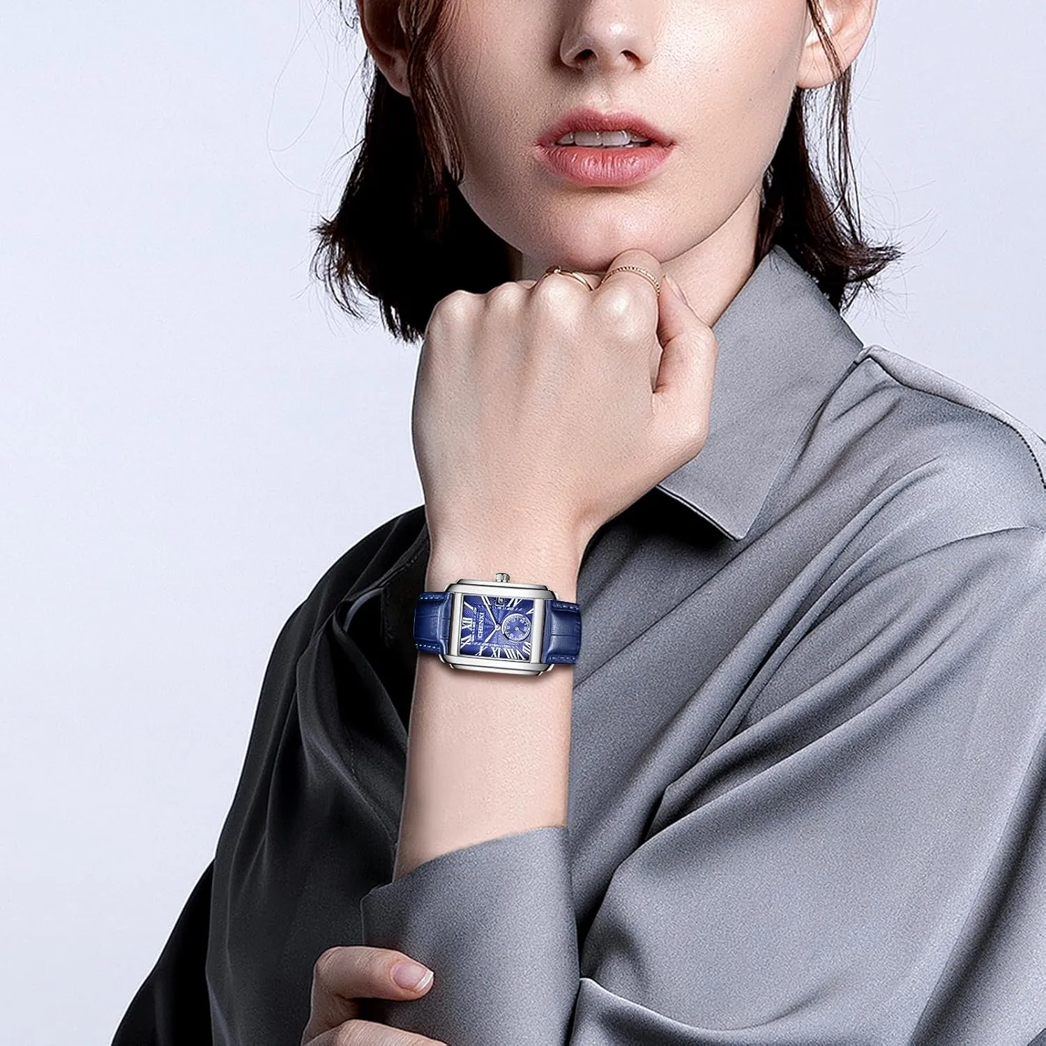 OIDEA Square Leather Men's Watch: Fashion Analog Quartz Wrist Watches for Men Waterproof Date Business Casual Dress Wristwatch