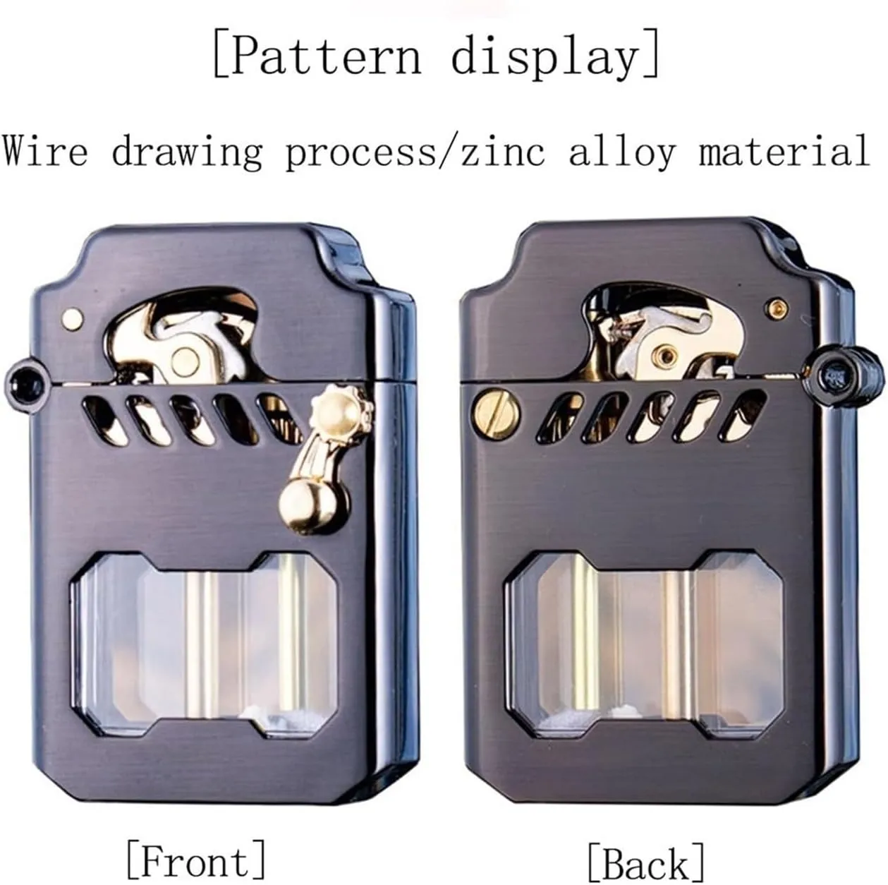 Old-Fashioned Kerosene Lighter, Rocker Link Drive Gear Ignition Lighter, replenishable Kerosene Lighter, with Fuel Observation Window, Suitable for Outdoor use and Travel(Metallic)