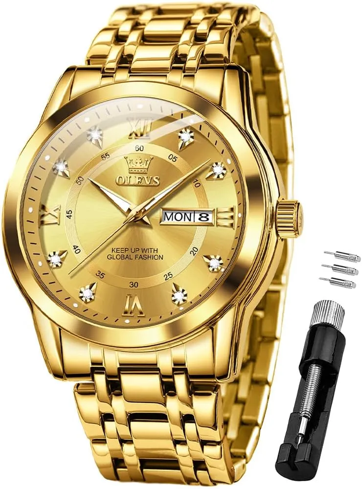 OLEVS Watch for Men Business Diamond Easy Read Men's Wrist Watches Analog Luxury Date Stainless Steel Waterproof Luminous Dress Mens Watches