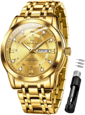 OLEVS Watch for Men Business Diamond Easy Read Men's Wrist Watches Analog Luxury Date Stainless Steel Waterproof Luminous Dress Mens Watches