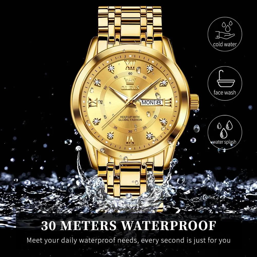 OLEVS Watch for Men Business Diamond Easy Read Men's Wrist Watches Analog Luxury Date Stainless Steel Waterproof Luminous Dress Mens Watches