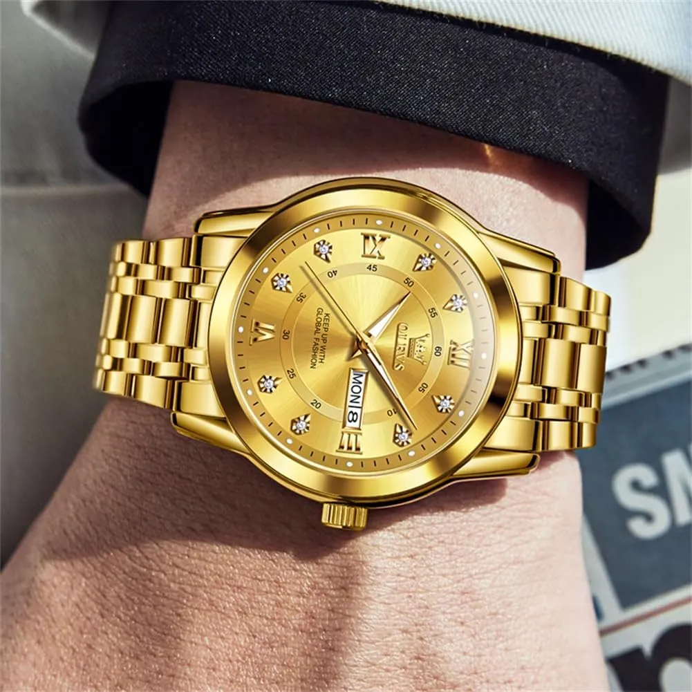 OLEVS Watch for Men Business Diamond Easy Read Men's Wrist Watches Analog Luxury Date Stainless Steel Waterproof Luminous Dress Mens Watches