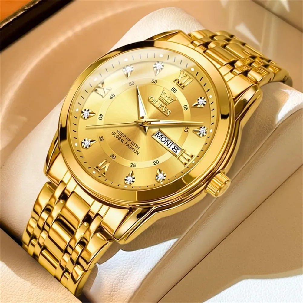 OLEVS Watch for Men Business Diamond Easy Read Men's Wrist Watches Analog Luxury Date Stainless Steel Waterproof Luminous Dress Mens Watches