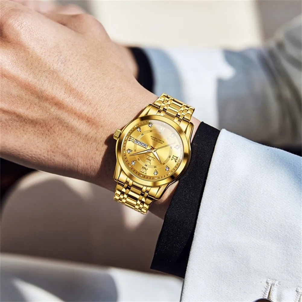 OLEVS Watch for Men Business Diamond Easy Read Men's Wrist Watches Analog Luxury Date Stainless Steel Waterproof Luminous Dress Mens Watches