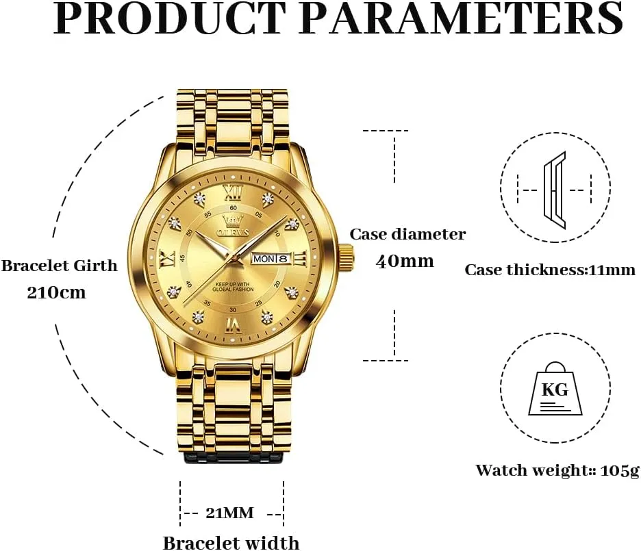 OLEVS Watch for Men Business Diamond Easy Read Men's Wrist Watches Analog Luxury Date Stainless Steel Waterproof Luminous Dress Mens Watches