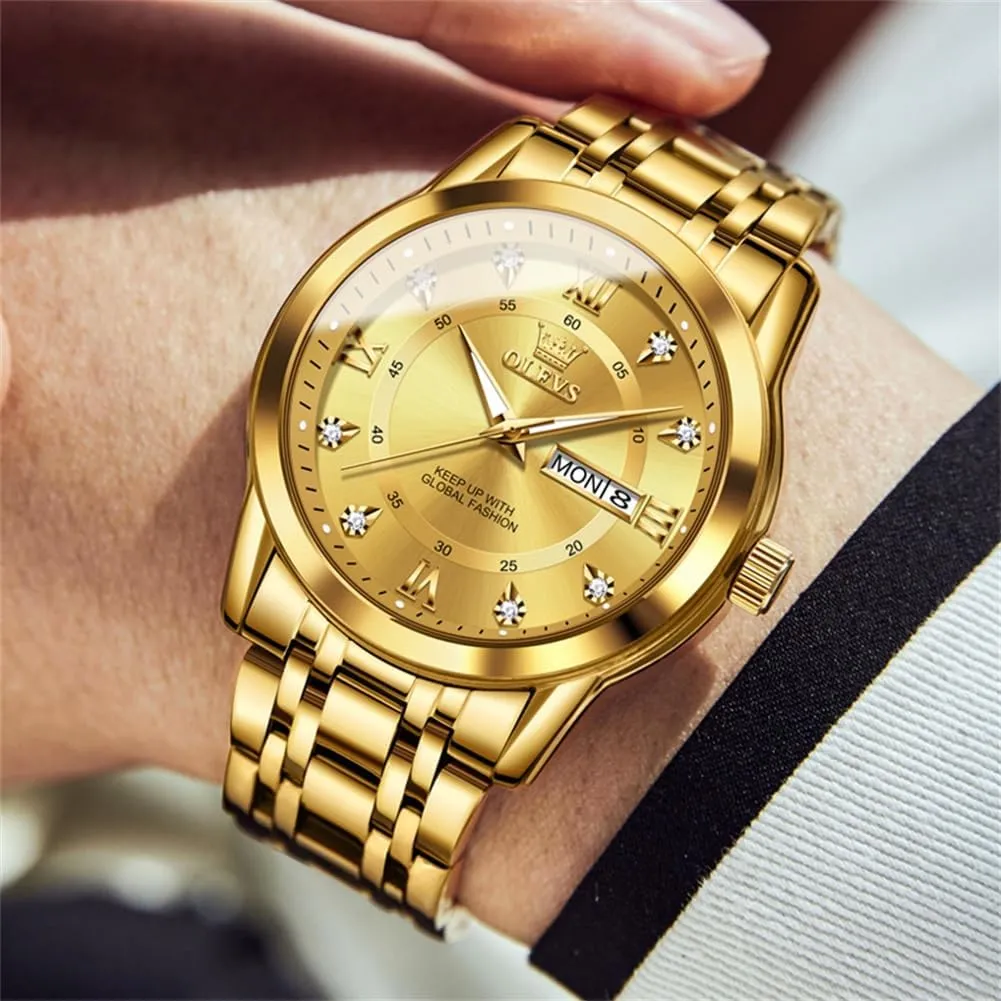 OLEVS Watch for Men Business Diamond Easy Read Men's Wrist Watches Analog Luxury Date Stainless Steel Waterproof Luminous Dress Mens Watches
