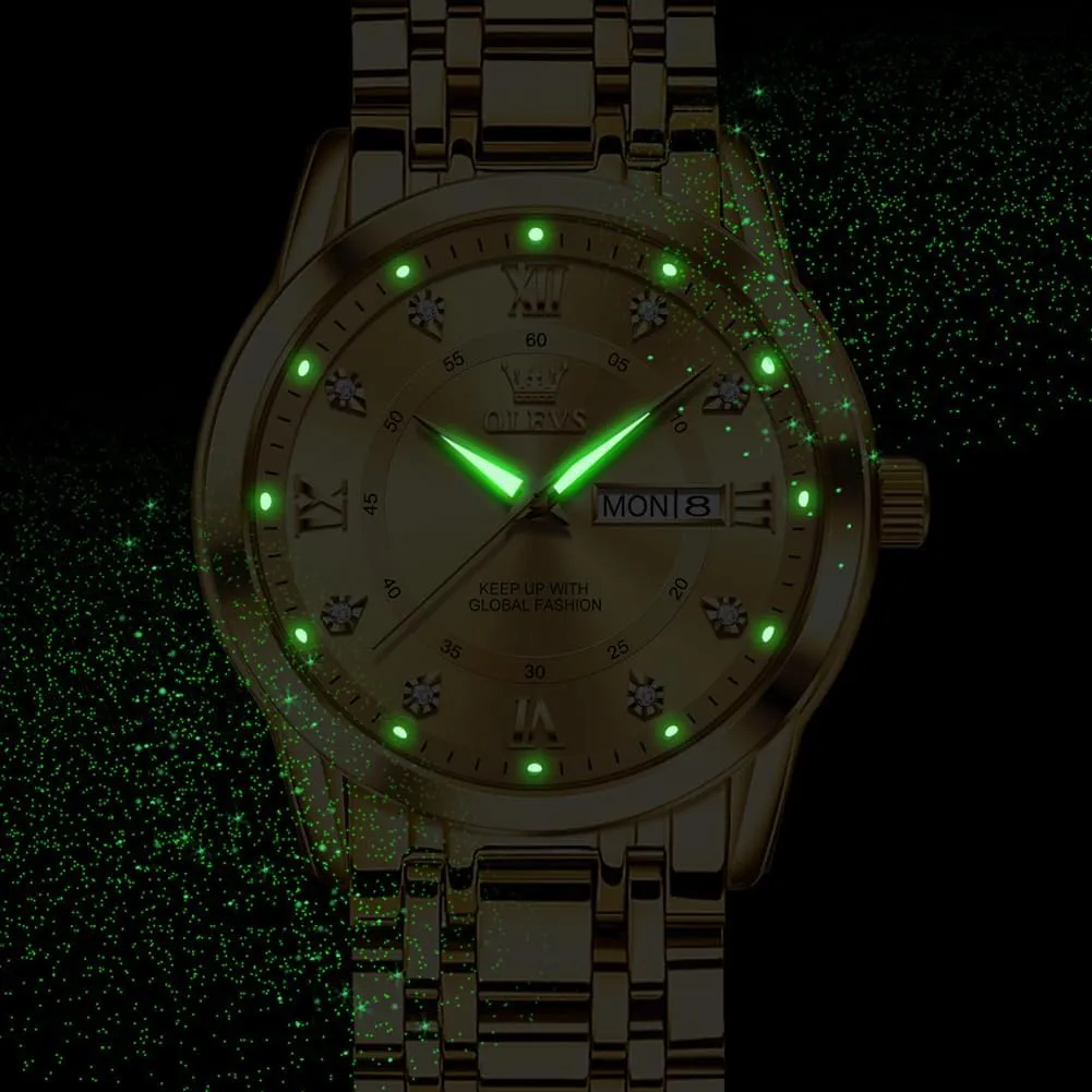 OLEVS Watch for Men Business Diamond Easy Read Men's Wrist Watches Analog Luxury Date Stainless Steel Waterproof Luminous Dress Mens Watches