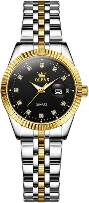 OLEVS Watches for Women Diamond Luxury Dress Women Watches Analog Quartz Waterproof Day Date Stainless Steel Wristwatch