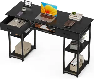 OLIXIS Computer Desk with 3 Drawers Study Writing Table with Storage Bag Headphone Hook Adjustable Feet for Home Office Small Spaces