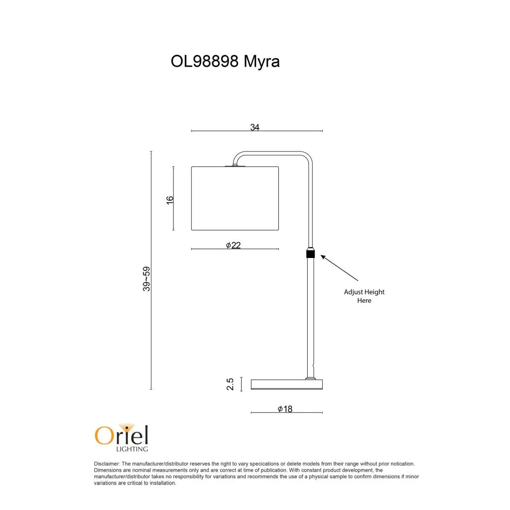 Oriel MYRA Height Adjustable Table Lamp