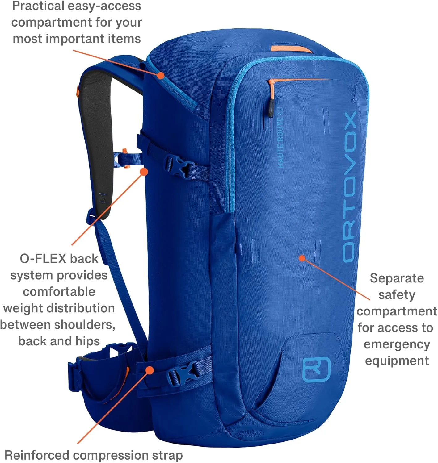 Ortovox Haute Route 40L Backcountry Ski Backpack, Just Blue