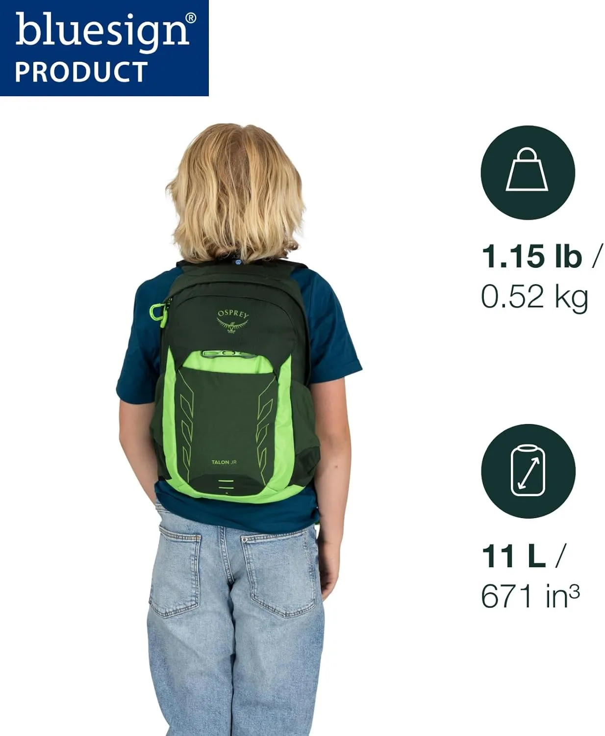 Osprey Talon Jr Boy's Lightweight Hiking Backpack, Green Canopy