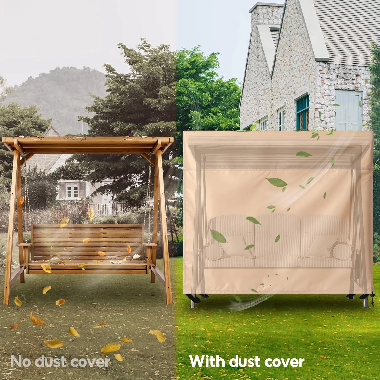 Outdoor 3 Triple Seater Hammock Patio Swing Chair Cover, Water-Resistant, All Weather Protection, Beige Color
