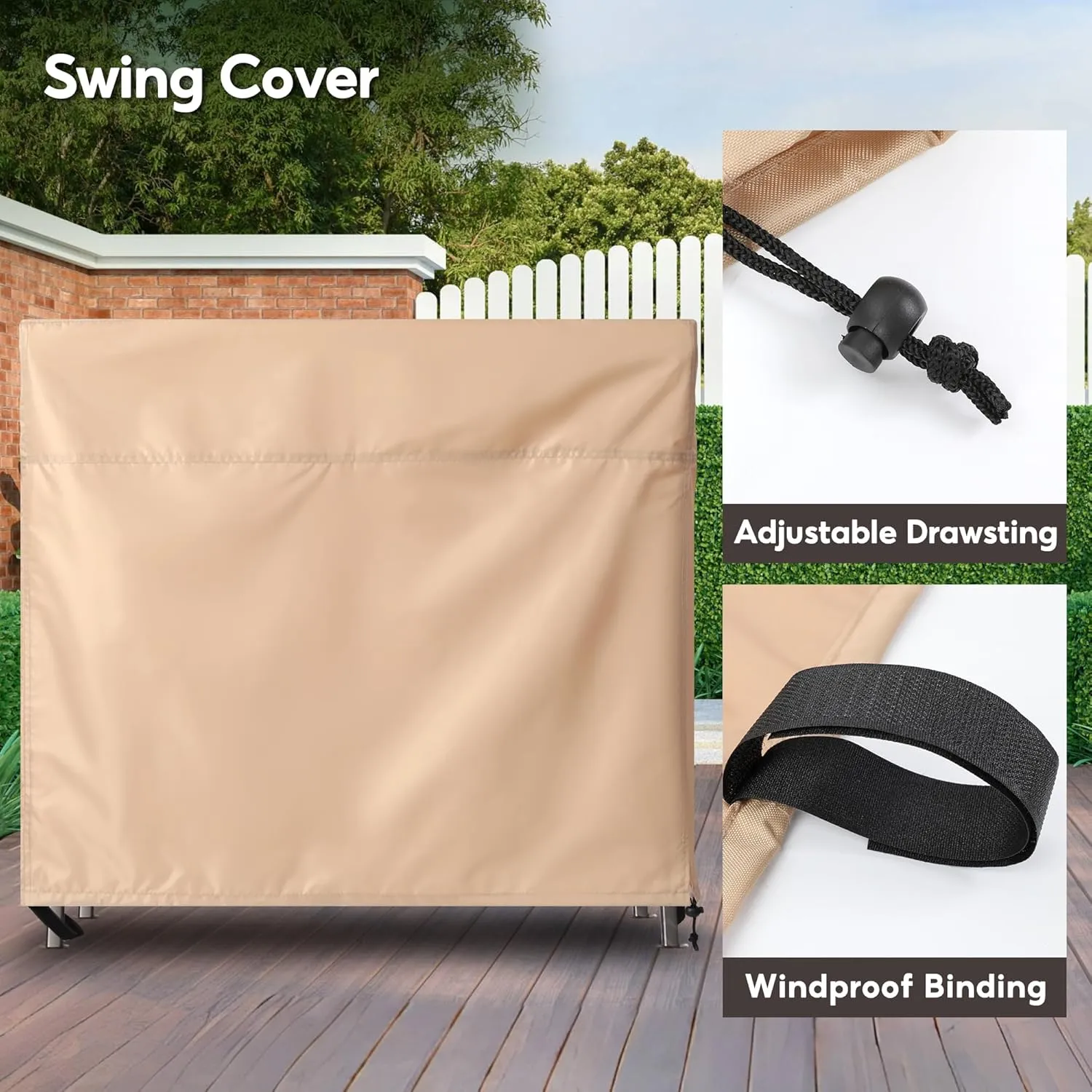 Outdoor 3 Triple Seater Hammock Patio Swing Chair Cover, Water-Resistant, All Weather Protection, Beige Color