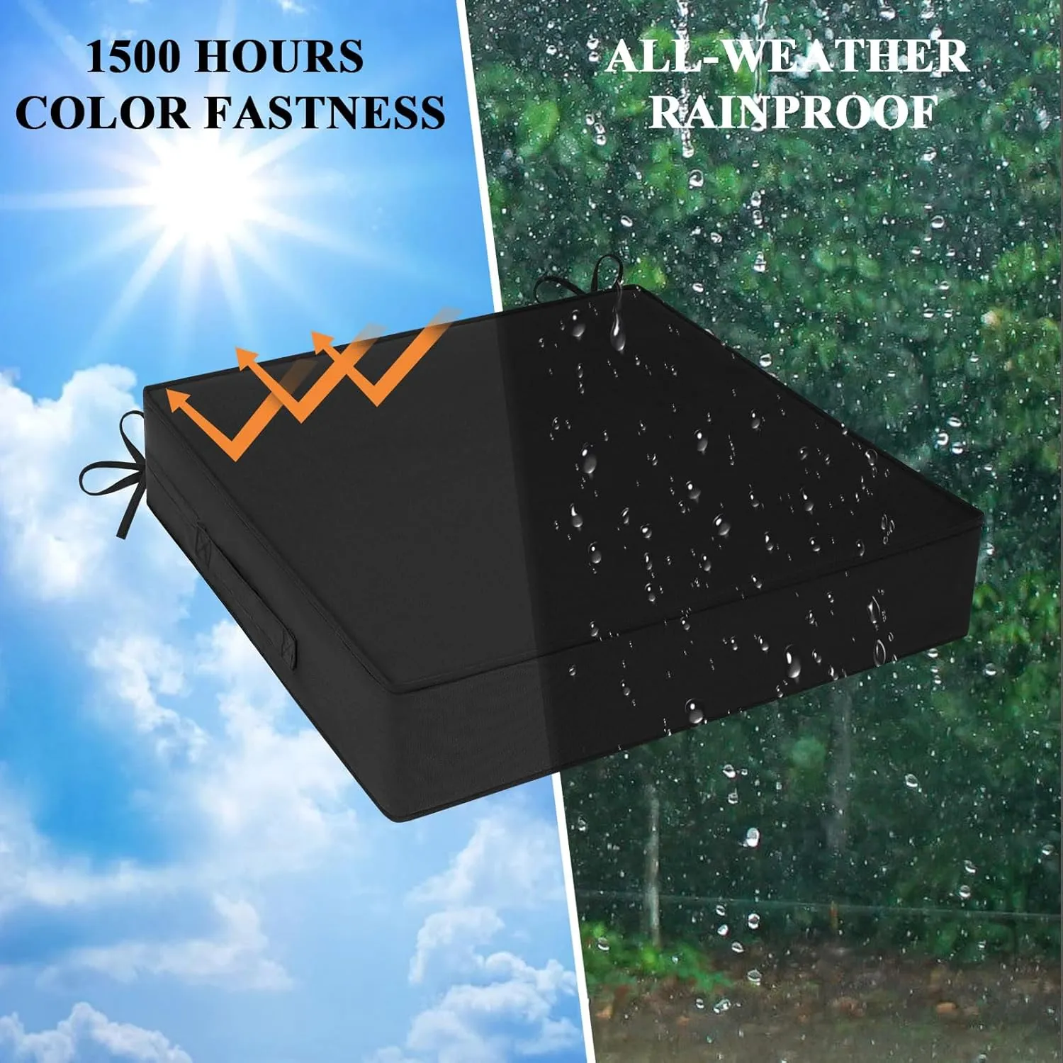 Outdoor Chair Cushions Set of 2 for Patio Furniture 22x22x4 Inch Waterproof Patio Chair Cushion 3 Year Color Fastness Square Elastic Foam Garden Couch Pads with Ties and Handle,Black