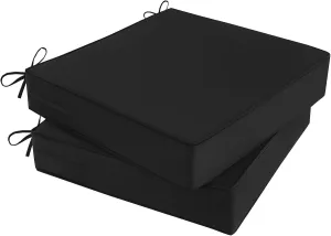 Outdoor Chair Cushions Set of 2 for Patio Furniture 22x22x4 Inch Waterproof Patio Chair Cushion 3 Year Color Fastness Square Elastic Foam Garden Couch Pads with Ties and Handle,Black