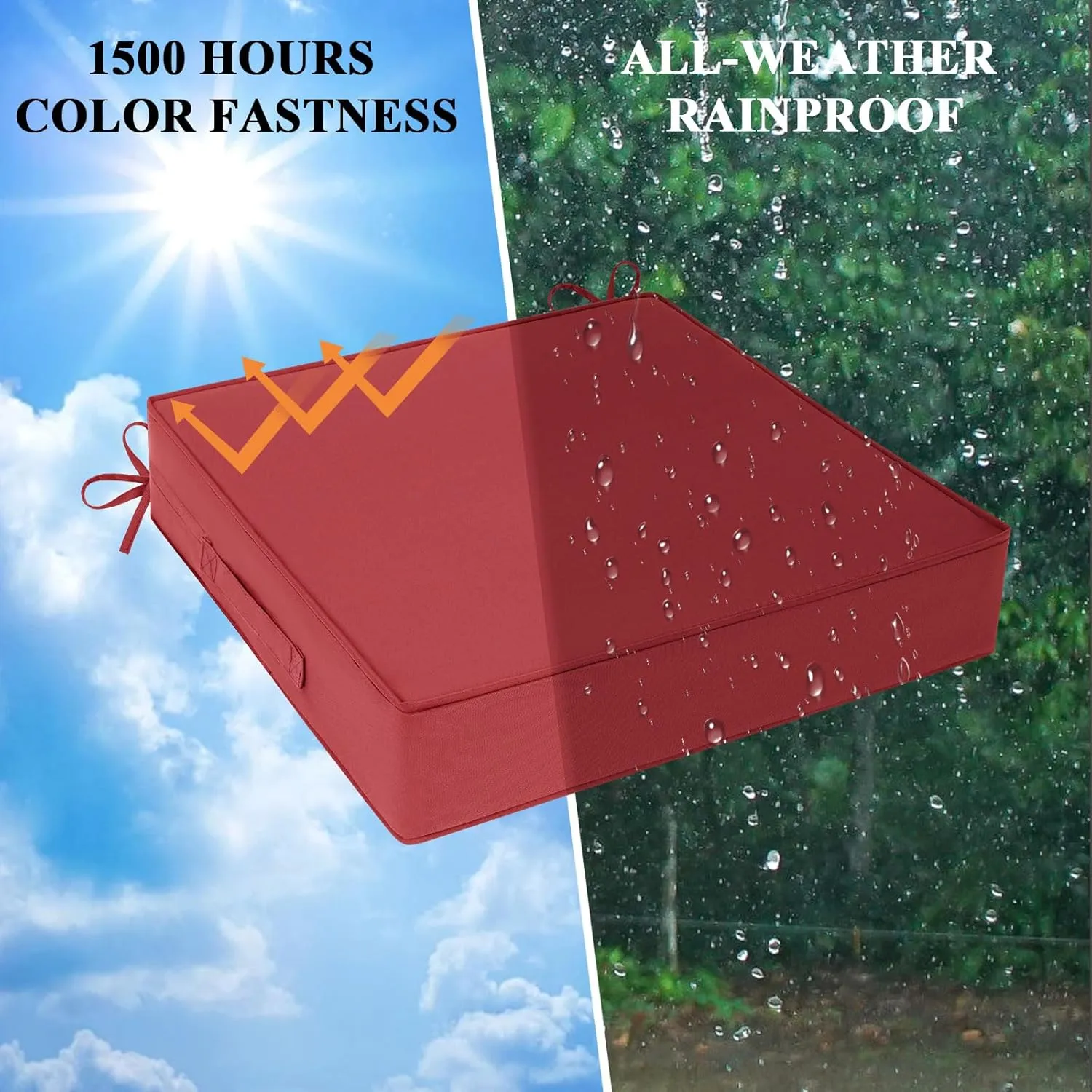 Outdoor Chair Cushions Set of 2 for Patio Furniture 22x22x4 Inch Waterproof Patio Chair Cushion 3 Year Color Fastness Square Elastic Foam Garden Couch Pads with Ties and Handle,Red