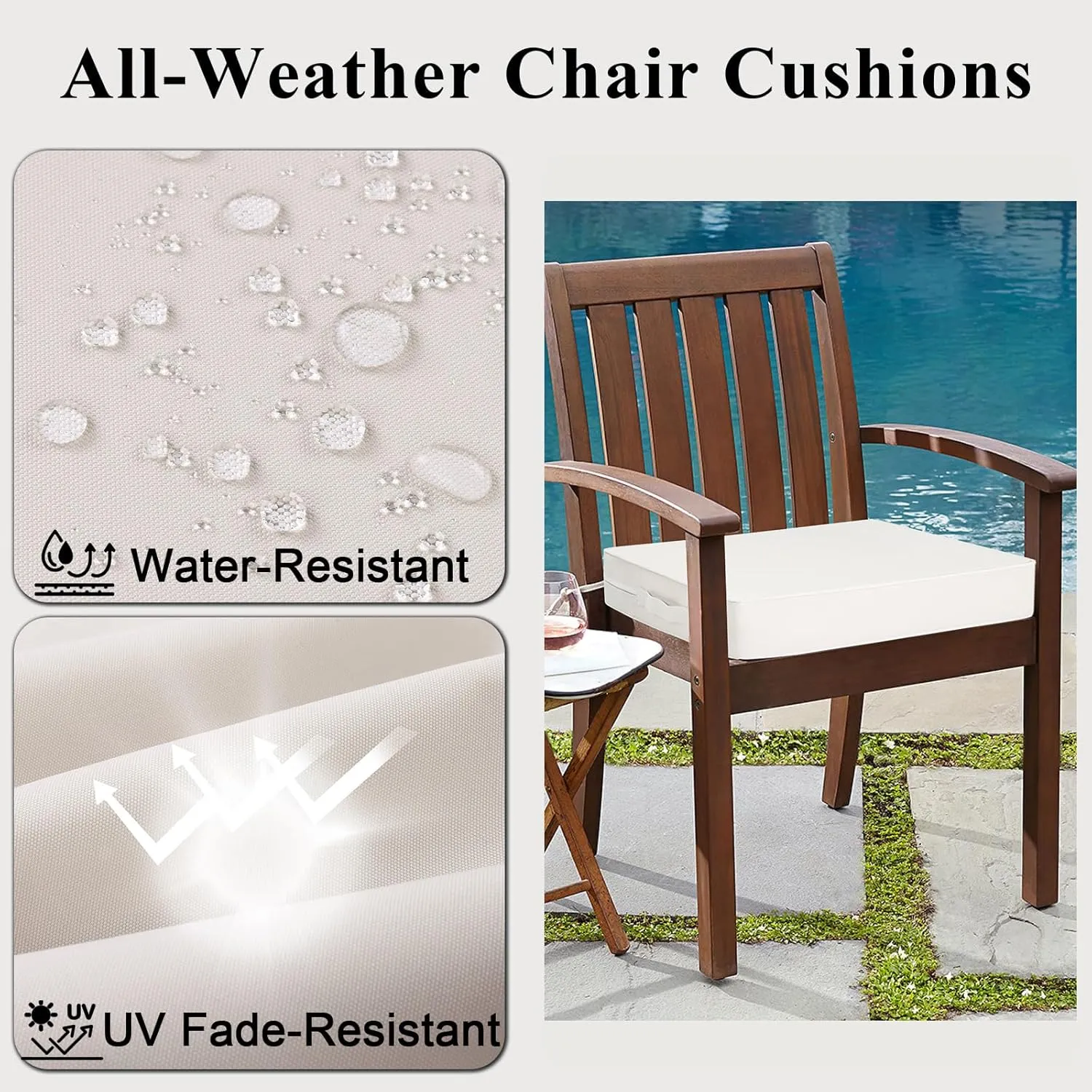 Outdoor Chair Cushions Set of 2 for Patio Furniture 22x22x4 Inch Waterproof Patio Chair Cushion 3 Year Color Fastness Square Elastic Foam Garden Sofa Couch Pads with Ties and Handle,Beige