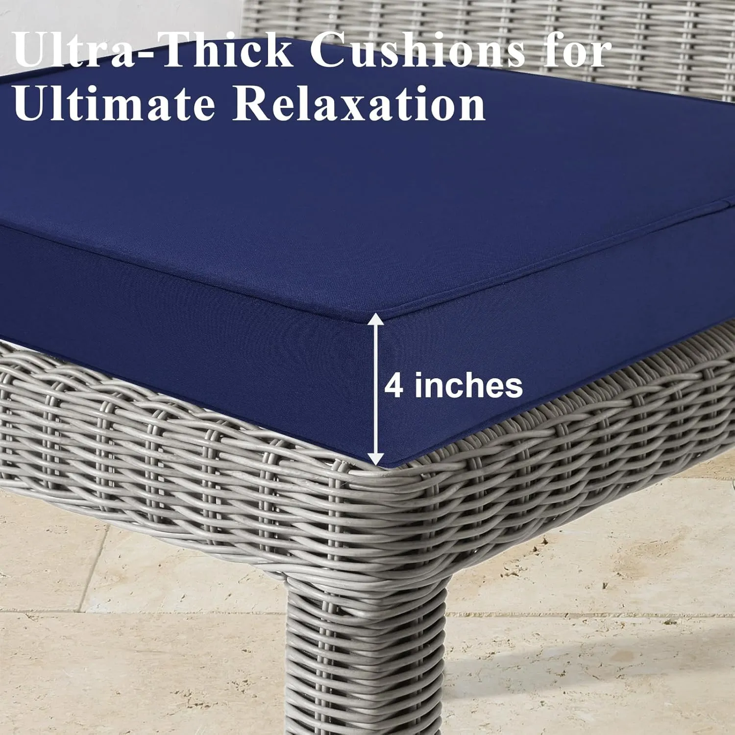 Outdoor Chair Cushions Set of 2 for Patio Furniture 22x22x4 Inch Waterproof Patio Chair Cushion 3 Year Color Fastness Square Elastic Foam Garden Sofa Couch Pads with Ties and Handle,Blue