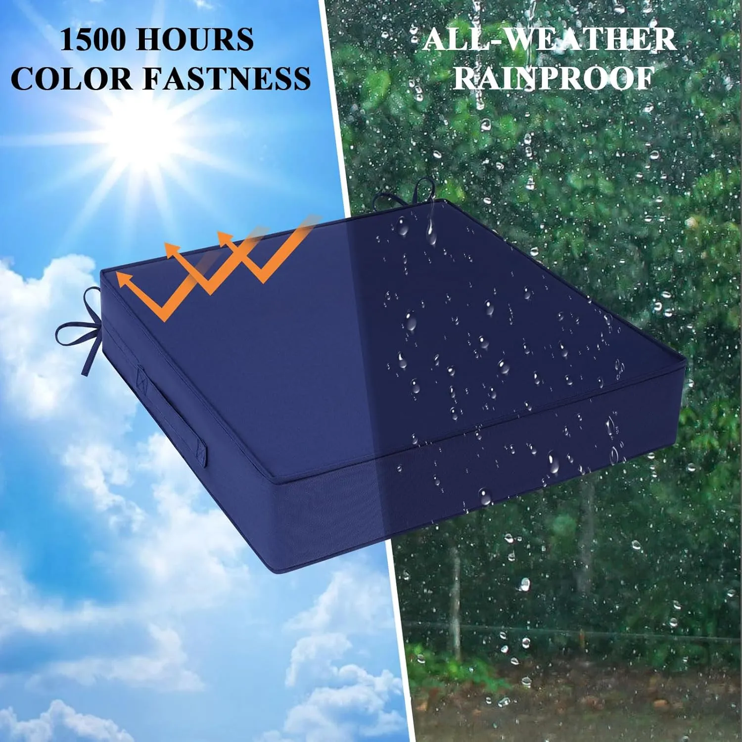 Outdoor Chair Cushions Set of 2 for Patio Furniture 22x22x4 Inch Waterproof Patio Chair Cushion 3 Year Color Fastness Square Elastic Foam Garden Sofa Couch Pads with Ties and Handle,Blue