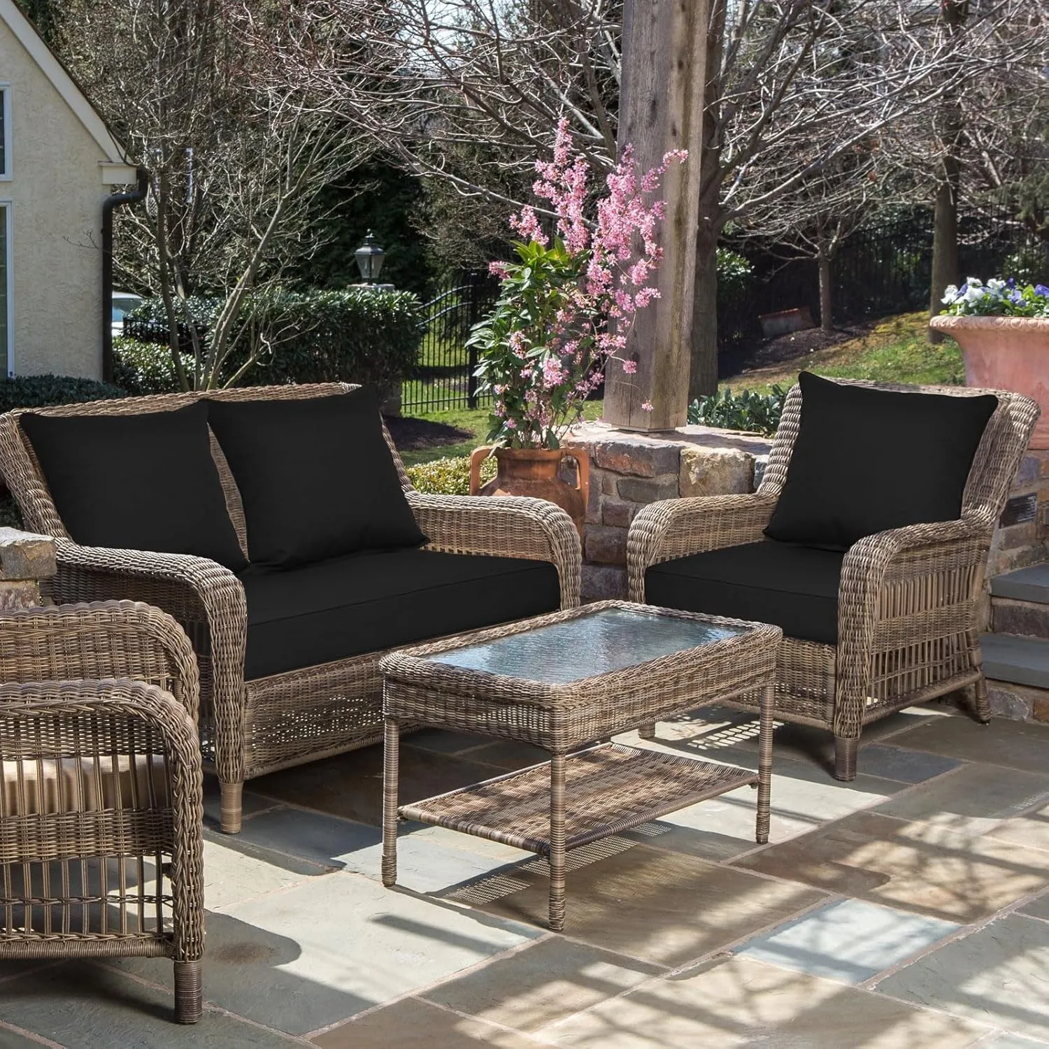 Outdoor Deep Seat Cushion Set, Deep Patio Chair Cushions, Outdoor Seat Cushions for Patio Furniture, 22 x 24, Replacement Outdoor Couch Cushion for Sofa, Rain-Proof, Fade Resistant