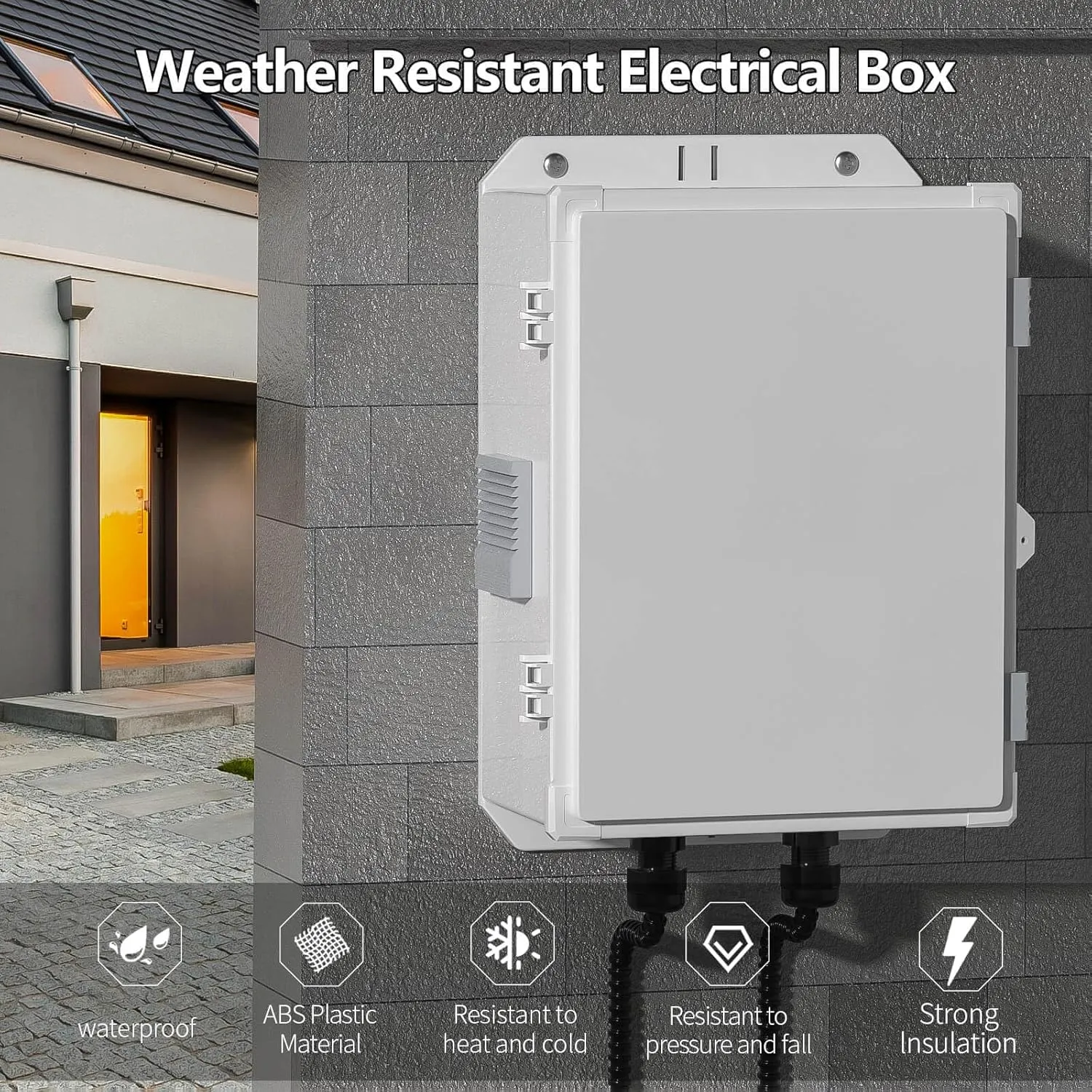 Outdoor Electrical Junction Box, ABS Water Resistant Enclosure with Internal Mounting Panel & Hinged Cover (13" H* 9.2" L* 5.6" W)