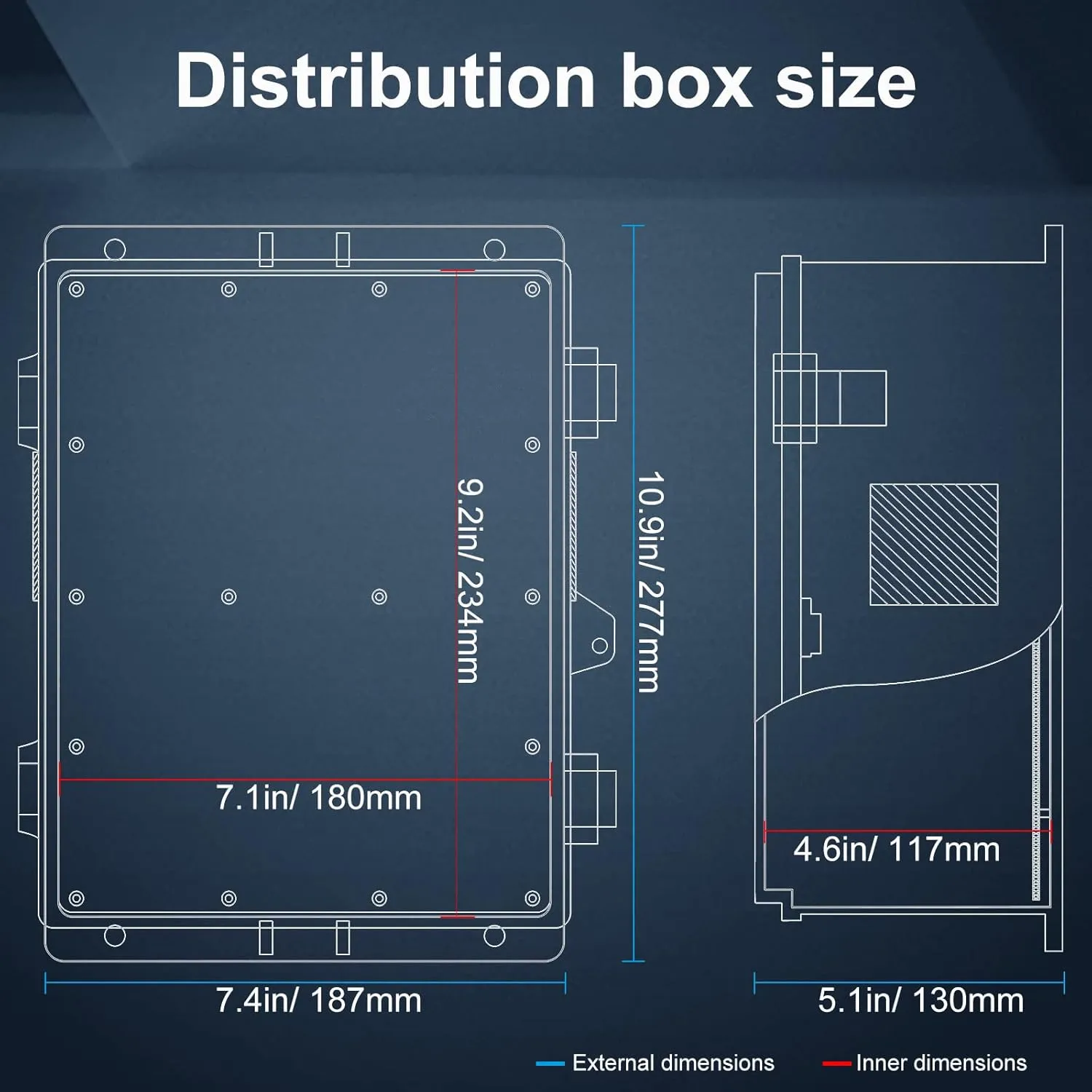 Outdoor Electrical Junction Box, ABS Water Resistant Enclosure with Internal Mounting Panel & Hinged Cover, 9.2" H* 7" L* 4.6" W