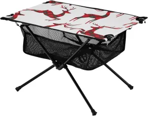 Outdoor Folding Table Merry Christmas Reindeer and Gift Red Check Ultra Compact Camping Table with Storage for Fish BBQ Camping