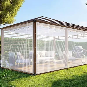 Outdoor Garden Rainproof Covering,7X10 FT,16X23 FT, 20x26 FtGarden Rainproof Transparent Poly Tarpaulin,Transparent Waterproof Tarpaulin,for Patio Pergola Garden(10x16 ft(3x5m))