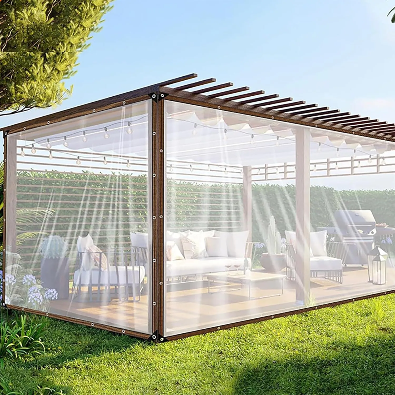 Outdoor Garden Rainproof Covering,7X10 FT,16X23 FT, 20x26 FtGarden Rainproof Transparent Poly Tarpaulin,Transparent Waterproof Tarpaulin,for Patio Pergola Garden(10x16 ft(3x5m))