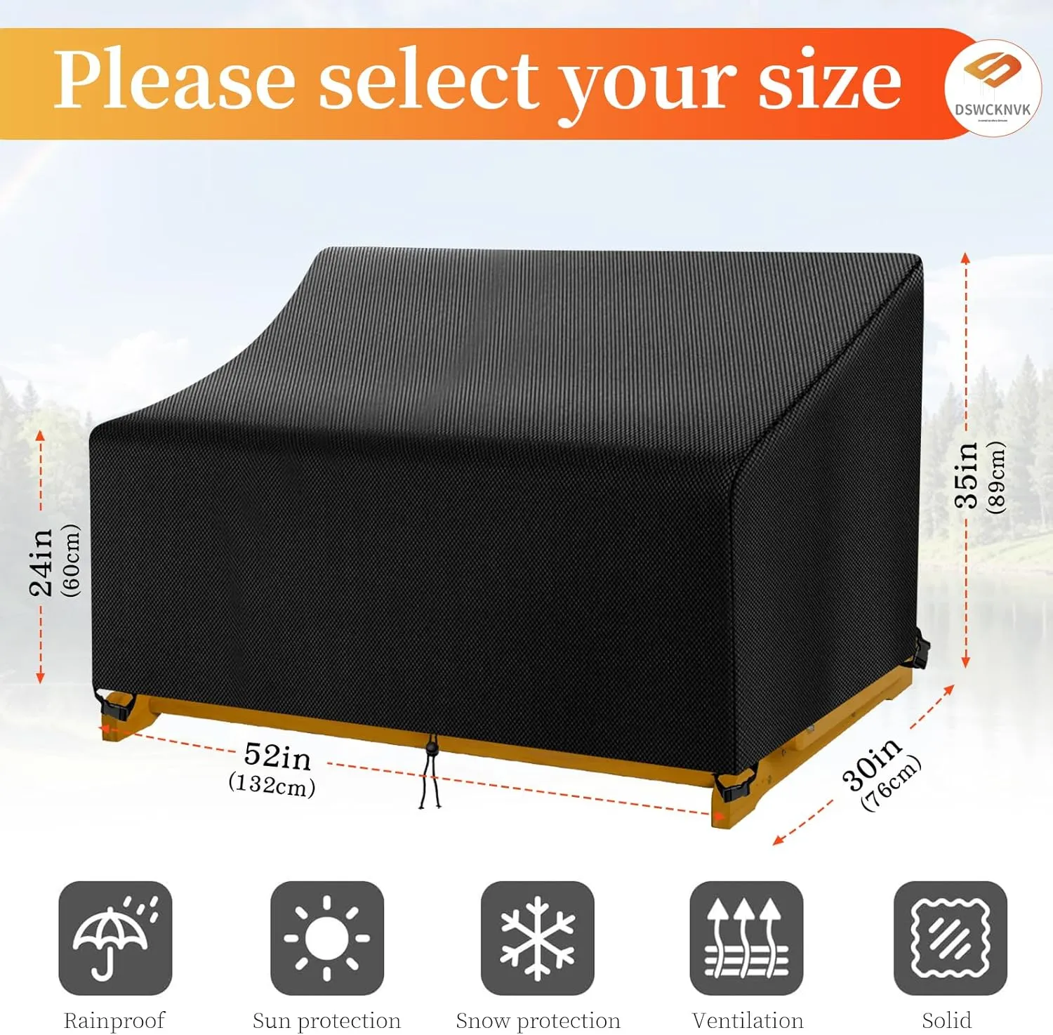 Outdoor Glider Bench Cover,Suitable for Glider Bench for Outside Patio,2-Person Patio Glider Rocking Chair Cover,420D Waterproof Oxford Cloth,Sunshade Rainproof (Black,52 * 30 * 24/35in)